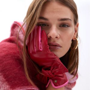 LOLA CASADEMUNT LF2507023 Guante efecto piel con lazo ROJO-ROSA