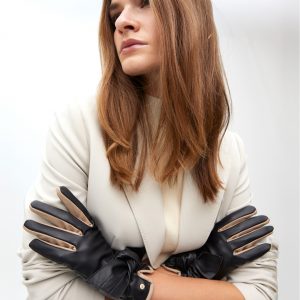 LOLA CASADEMUNT LF2507023 Guante efecto piel con lazo NEGRO-CRUDO