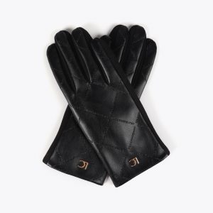 LOLA CASADEMUNT LF2507002 Guante logo cruzado en cuadricula NEGRO