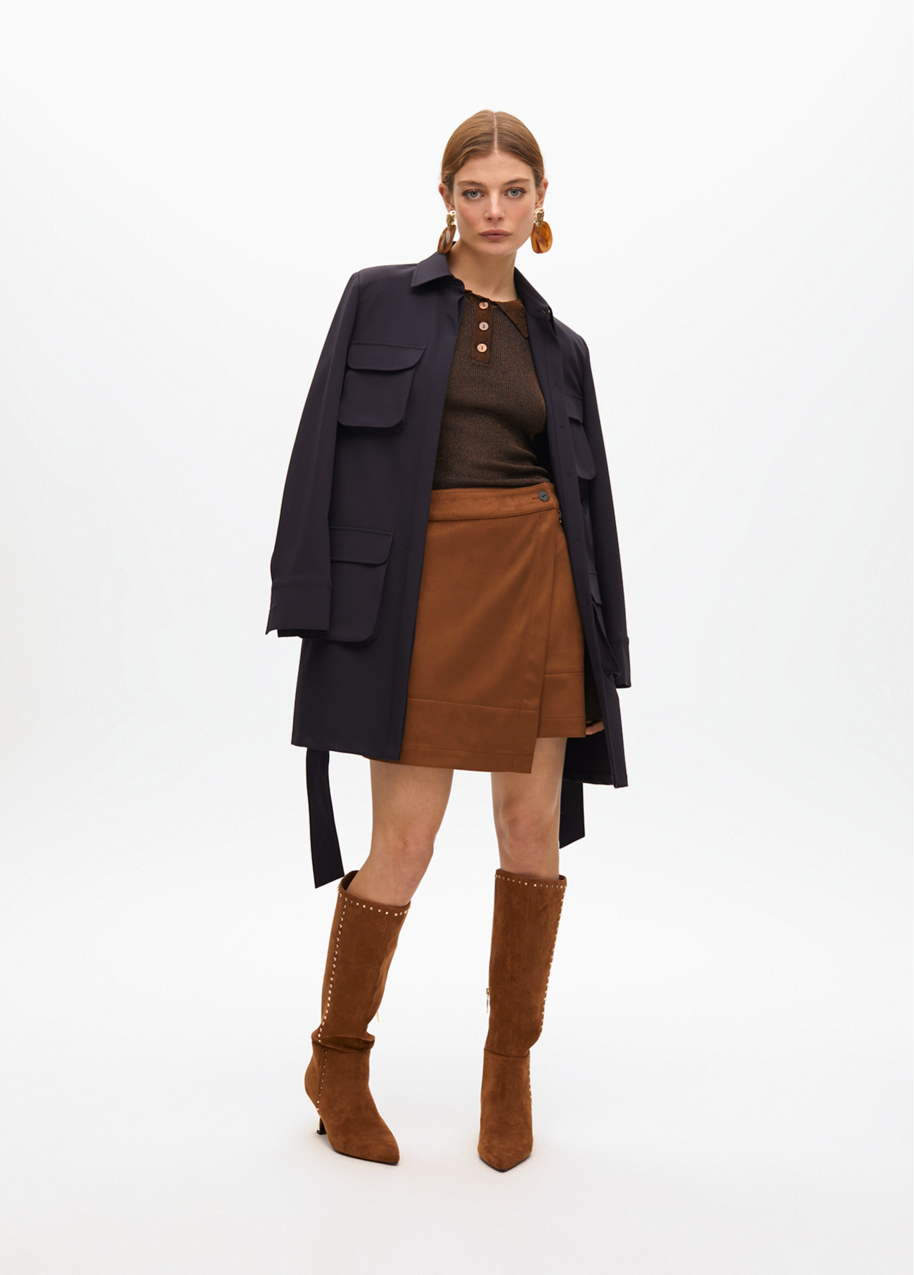 LOLA CASADEMUNT LF2508002 Falda antelina abertura mini MARRON - Imagen 2