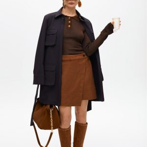 LOLA CASADEMUNT LF2508002 Falda antelina abertura mini MARRON