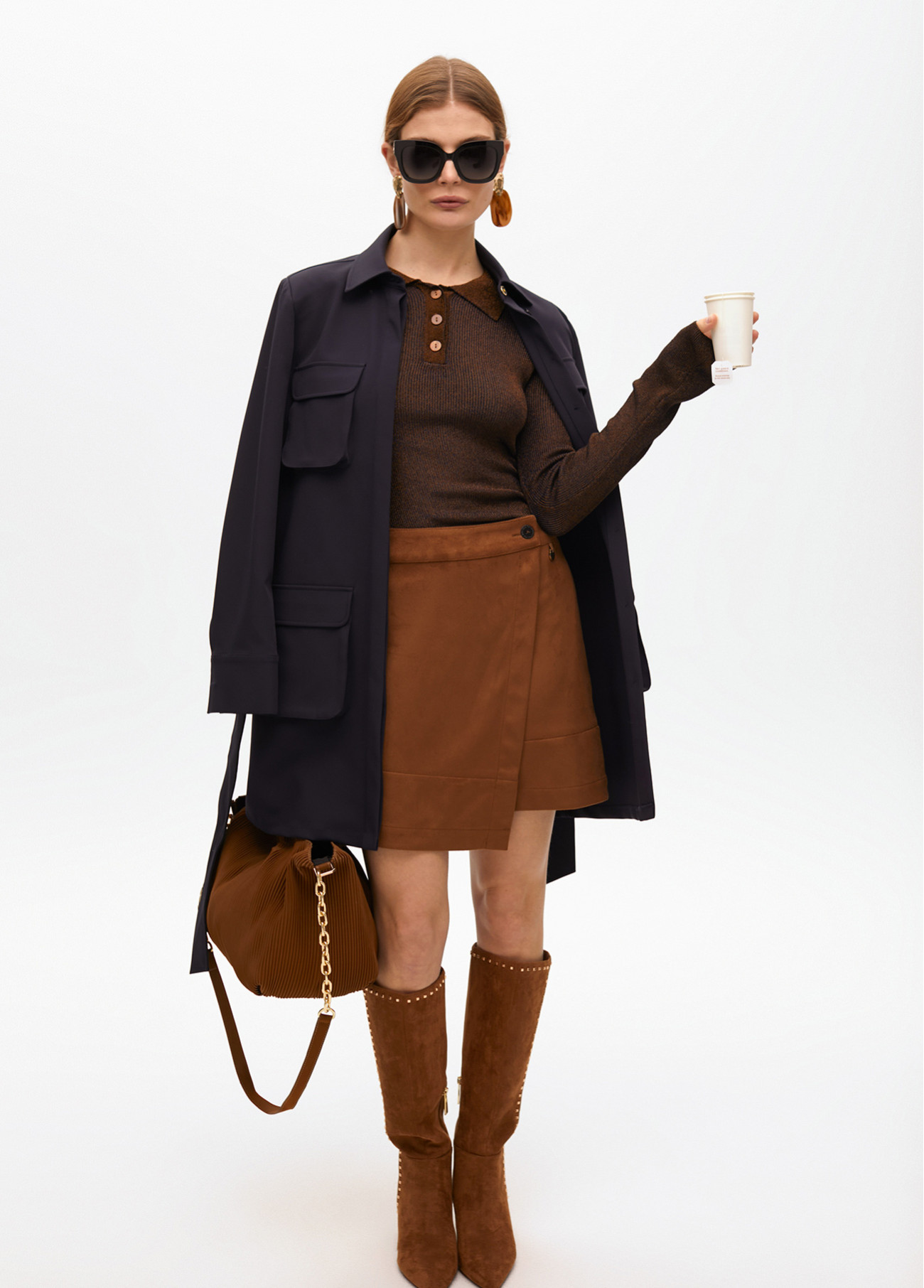 LOLA CASADEMUNT LF2508002 Falda antelina abertura mini MARRON