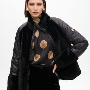 LOLA CASADEMUNT LF2501009 Abrigo combinado plumas pelo NEGRO