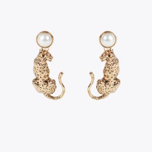 LOLA CASADEMUNT LF2503041 Pendientes lepardo con perla DORADO