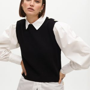 LOLA CASADEMUNT LF2511016 Jersey combinado manga popel NEGRO-BLANCO