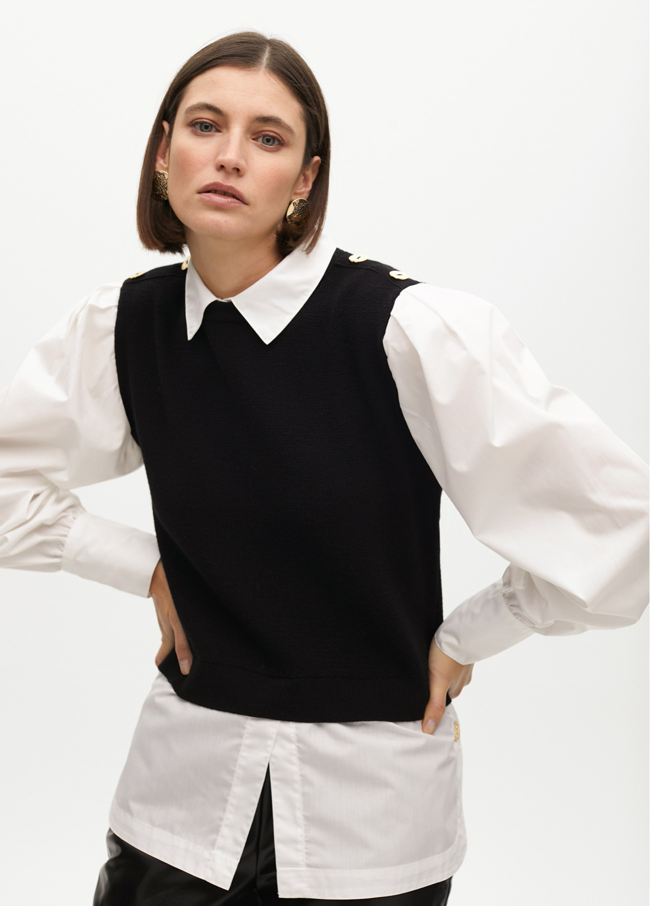 LOLA CASADEMUNT LF2511016 Jersey combinado manga popel NEGRO-BLANCO