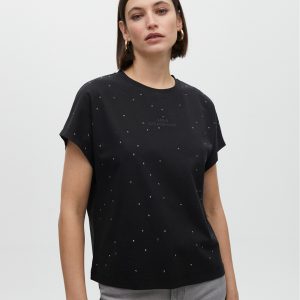 LOLA CASADEMUNT LF2515028 Camiseta detalle pedrería NEGRO