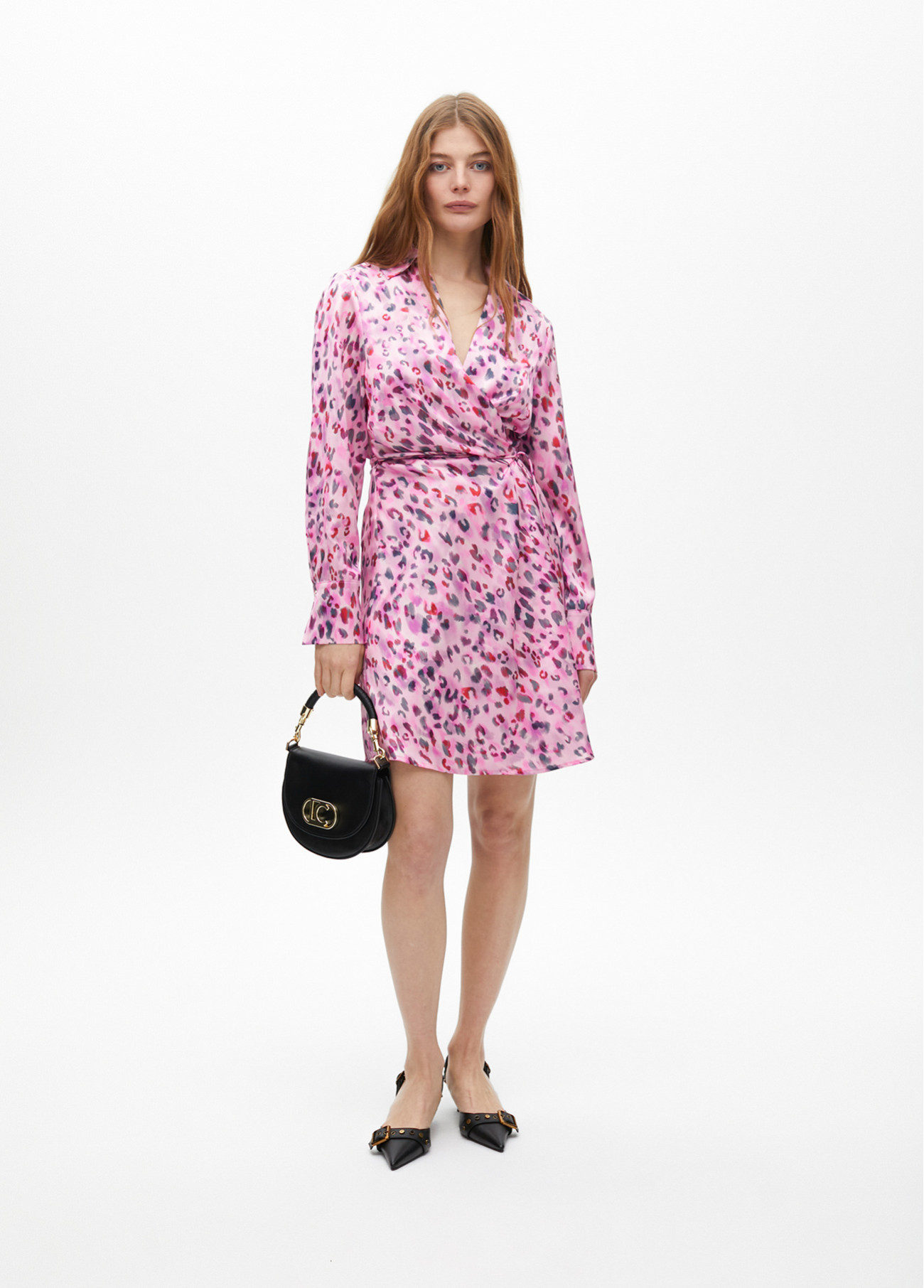 LOLA CASADEMUNT LF2516012 Vestido anudado cruzado mini animal ROSA-GRIS