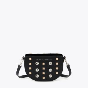 LOLA CASADEMUNT LS2604051 Banana bag con tachas oro y plata NEGRO