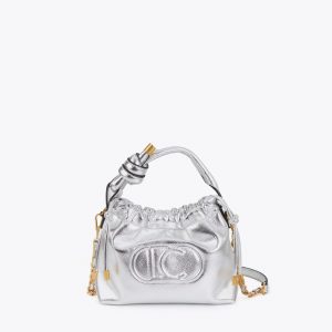 LOLA CASADEMUNT LS2604014 Bombonera metalizada logo ovalado relieve PLATEADO