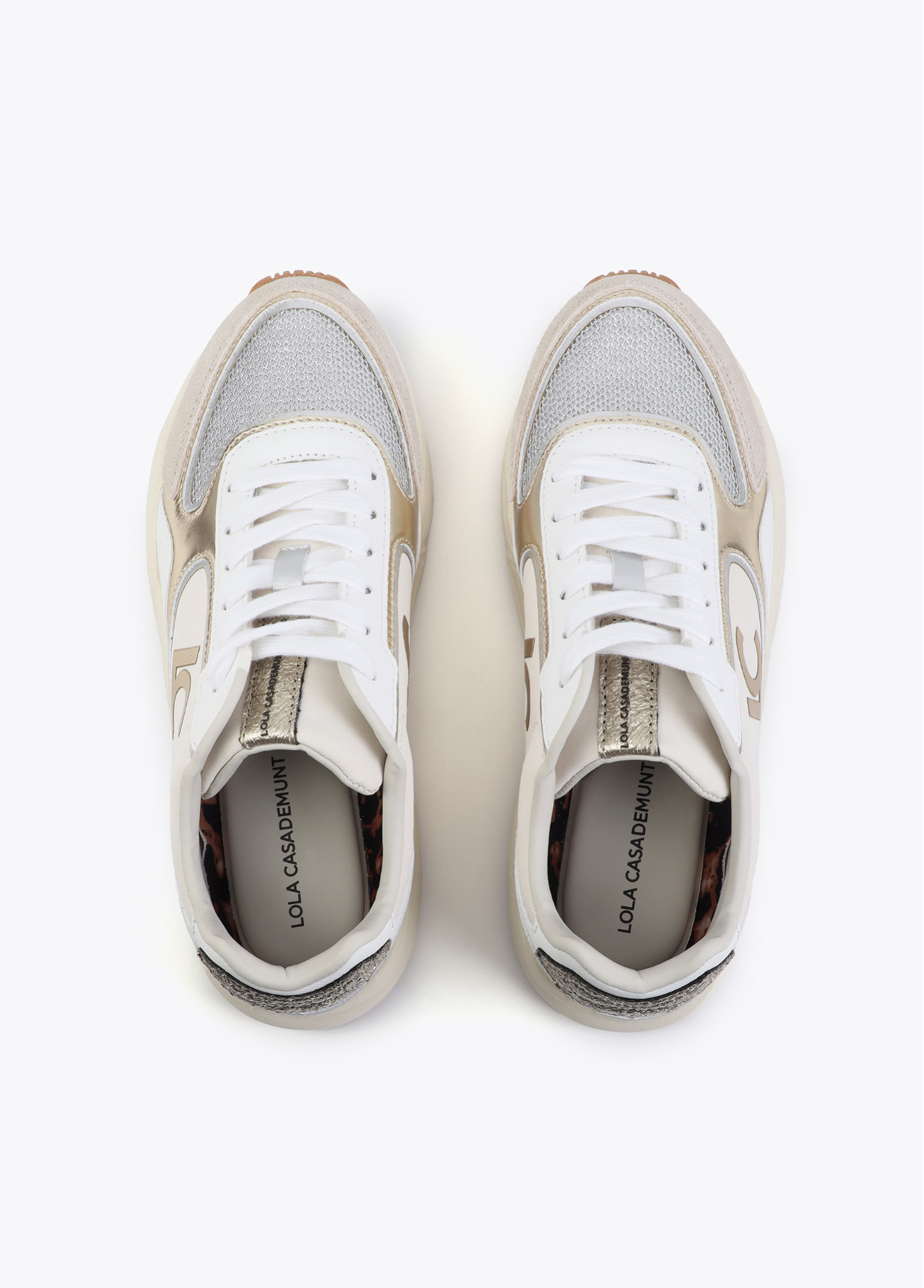 LOLA CASADEMUNT LS2605032 Deportiva con suela tipo running con detalles en piel CRUDO-METAL - Imagen 2