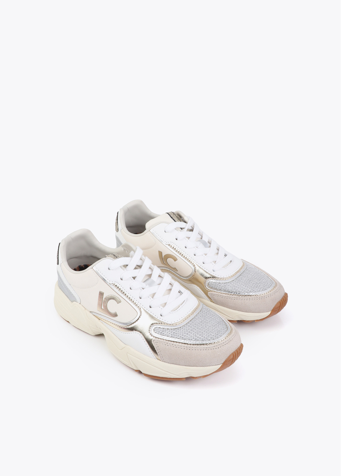 LOLA CASADEMUNT LS2605032 Deportiva con suela tipo running con detalles en piel CRUDO-METAL - Imagen 3