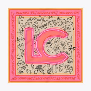 LOLA CASADEMUNT LS2607003 Pañuelo satinado con diferentes motivos y logo LC NEGRO-MULTICOLOR