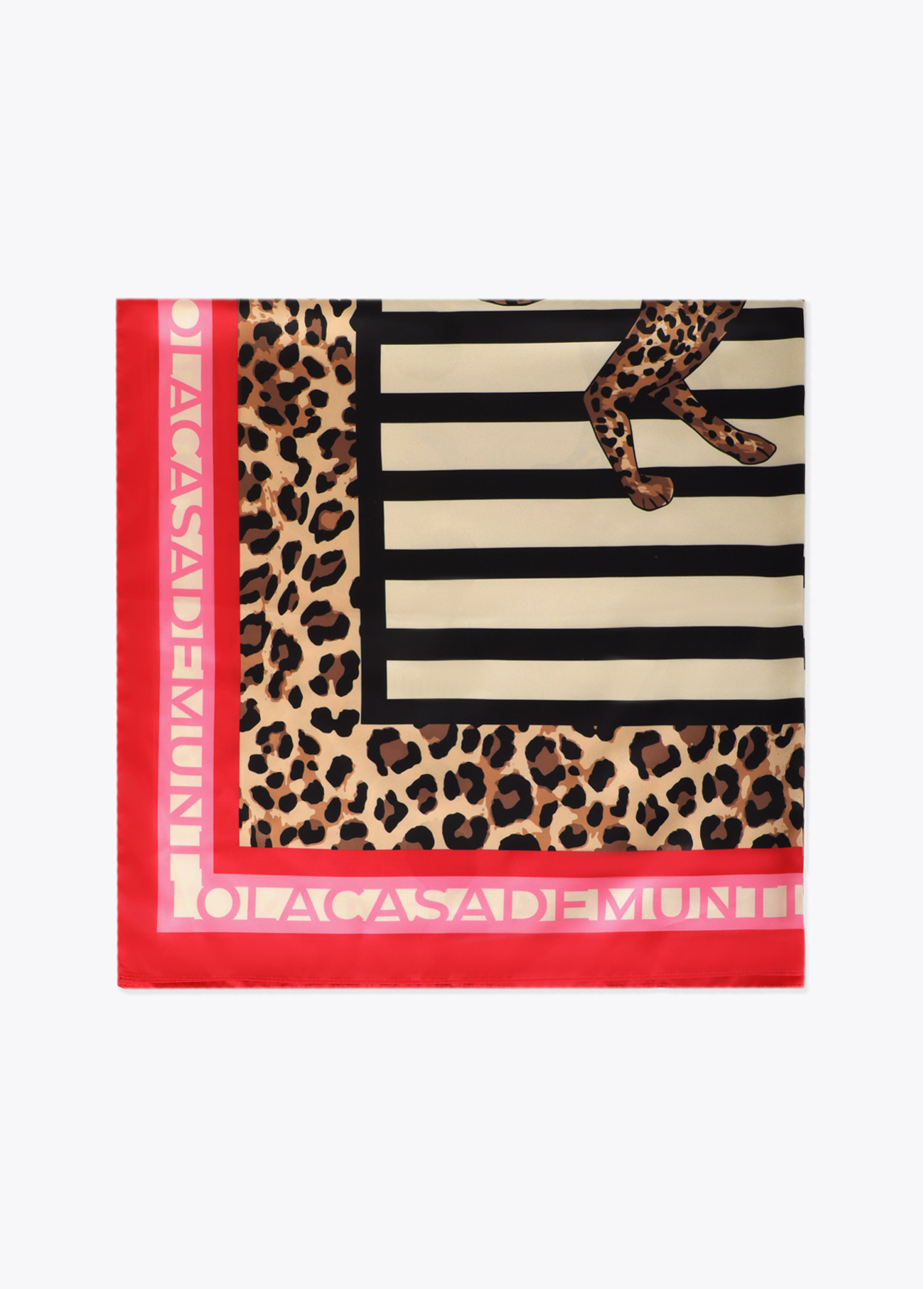 LOLA CASADEMUNT LS2607001 Pañuelo satinado con estampado combinado de rallas y leopardos NEGRO-MULTICOLOR - Imagen 4