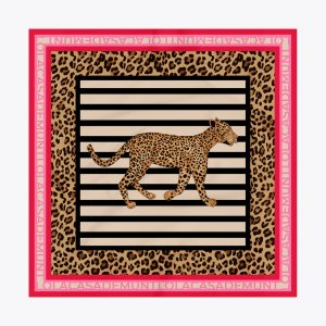 LOLA CASADEMUNT LS2607001 Pañuelo satinado con estampado combinado de rallas y leopardos NEGRO-MULTICOLOR