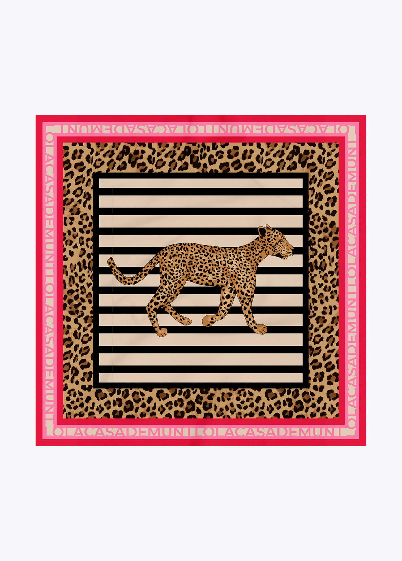 LOLA CASADEMUNT LS2607001 Pañuelo satinado con estampado combinado de rallas y leopardos NEGRO-MULTICOLOR