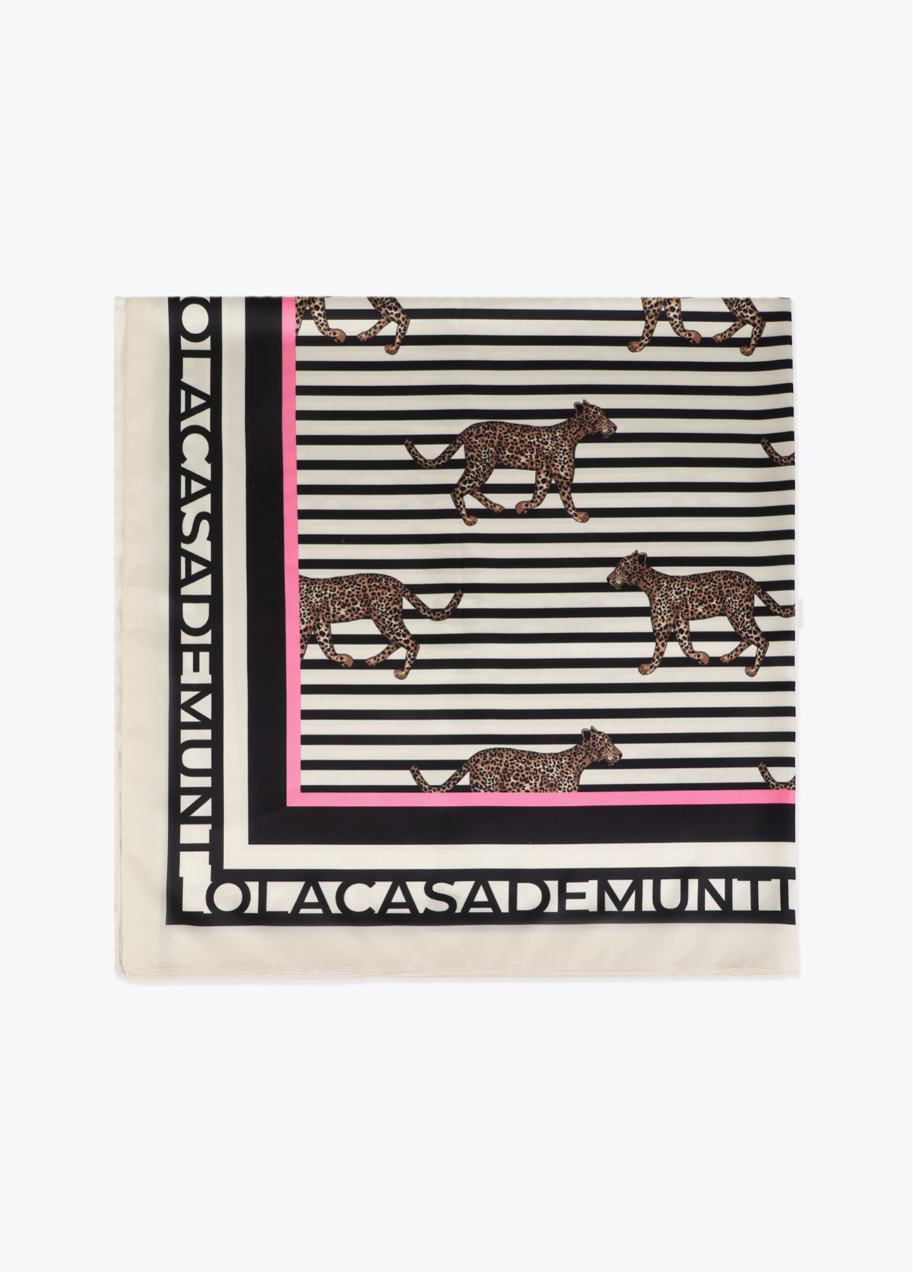 LOLA CASADEMUNT LS2607015 Pañuelo satinado con estampado combinado de rallas y leopardo NEGRO-MULTICOLOR - Imagen 4