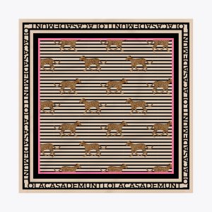 LOLA CASADEMUNT LS2607015 Pañuelo satinado con estampado combinado de rallas y leopardo NEGRO-MULTICOLOR