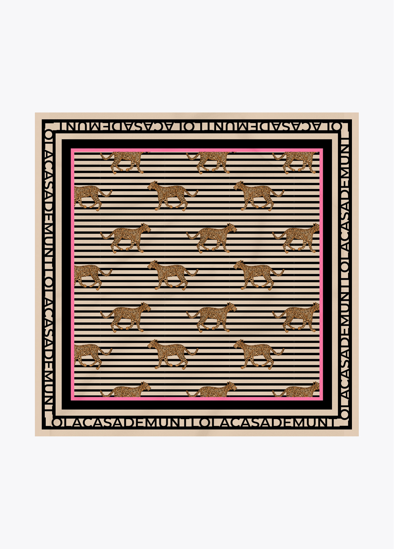 LOLA CASADEMUNT LS2607015 Pañuelo satinado con estampado combinado de rallas y leopardo NEGRO-MULTICOLOR