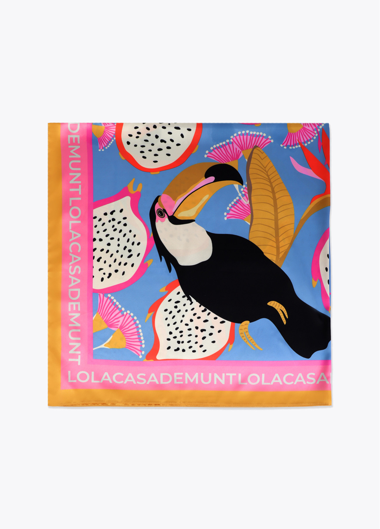 LOLA CASADEMUNT LS2607004 Pañuelo satinado con estampado tropical AZUL-MULTICOLOR - Imagen 3