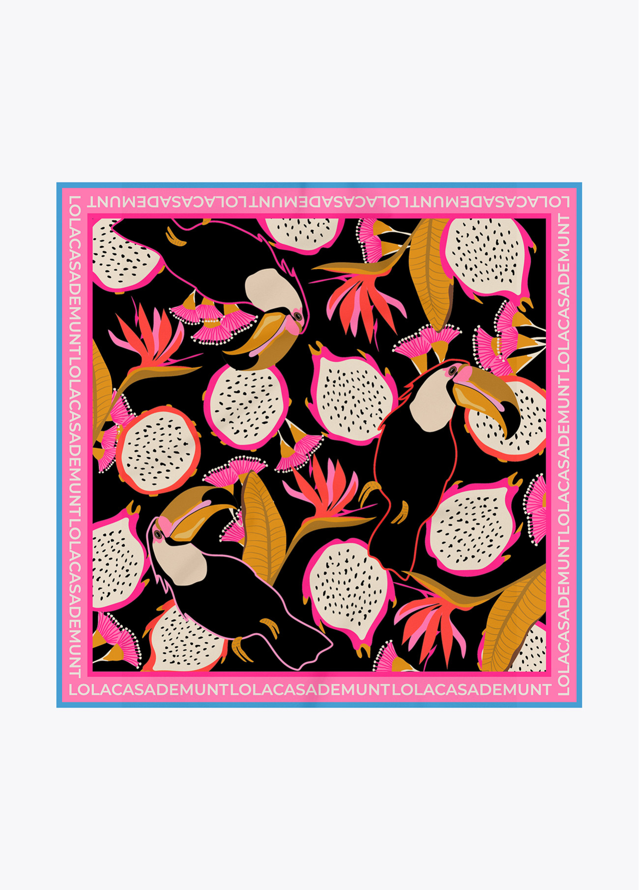 LOLA CASADEMUNT LS2607004 Pañuelo satinado con estampado tropical NEGRO-MULTICOLOR