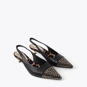 LOLA CASADEMUNT LS2605015 Zapato tacón destalonado con tachas combinadas NEGRO