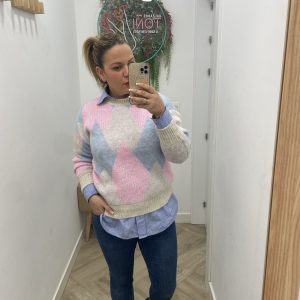 Jersey rombos rosa y celeste