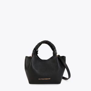 LOLA CASADEMUNT LS2604022 Bandolera pequeña asa trenzada detalles metálicos NEGRO