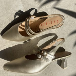 Desiree MACA6 Zapato destalonado 2 correas tacon 4,5 cm STAR PLATINO