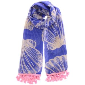 LOLA CASADEMUNT LS2607014 Pareo estampado de conchas con flecos AZUL-CRUDO