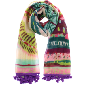 LOLA CASADEMUNT LS2607013 Pareo con estampado tropical con flecos CRUDO-ROSA