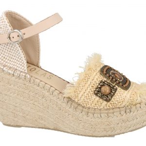 Fabiolas 6712033 Sandalia con cuña Beig Rafia