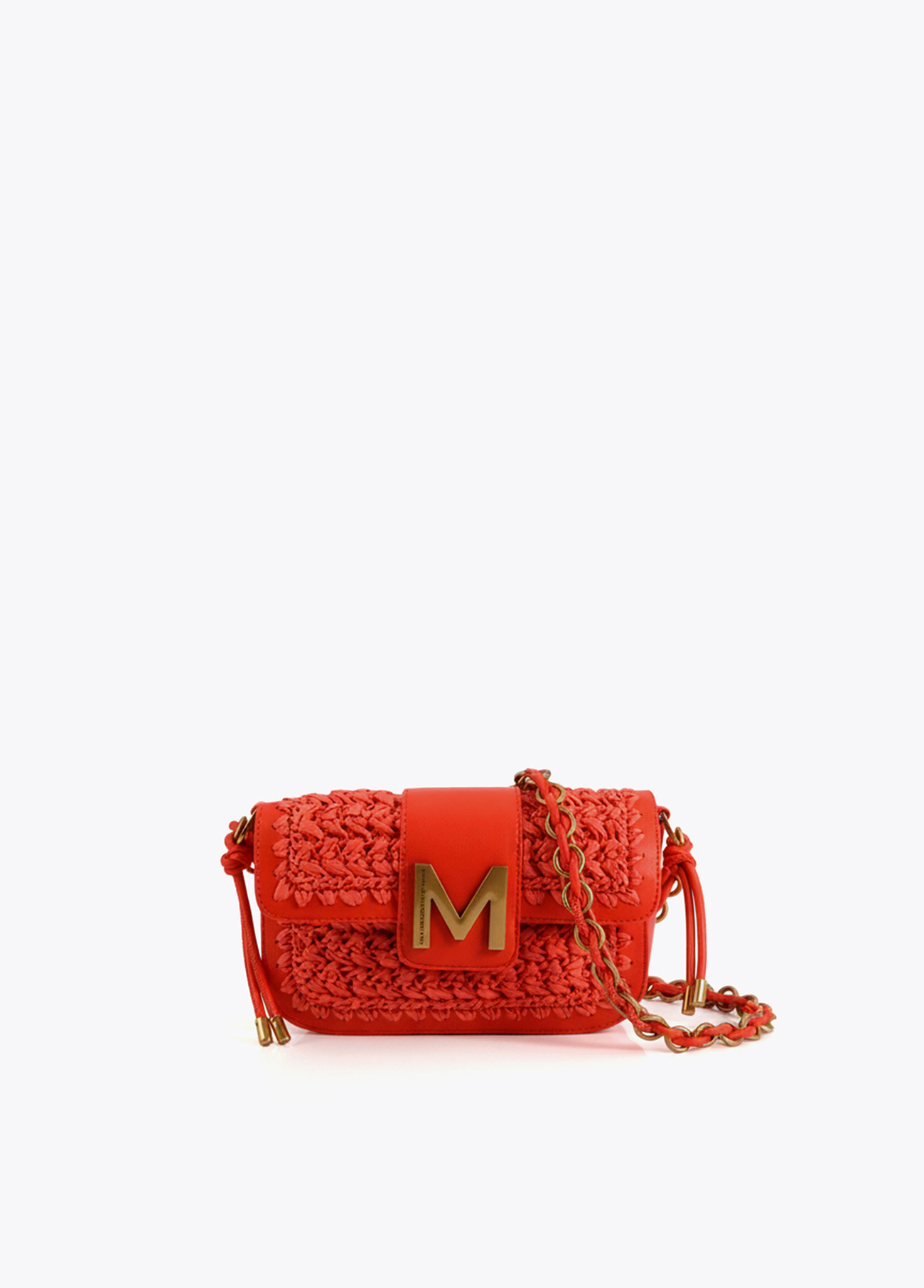 LOLA CASADEMUNT MS2604010 Bandolera combinada rafia y efecto piel CORAL - Imagen 3