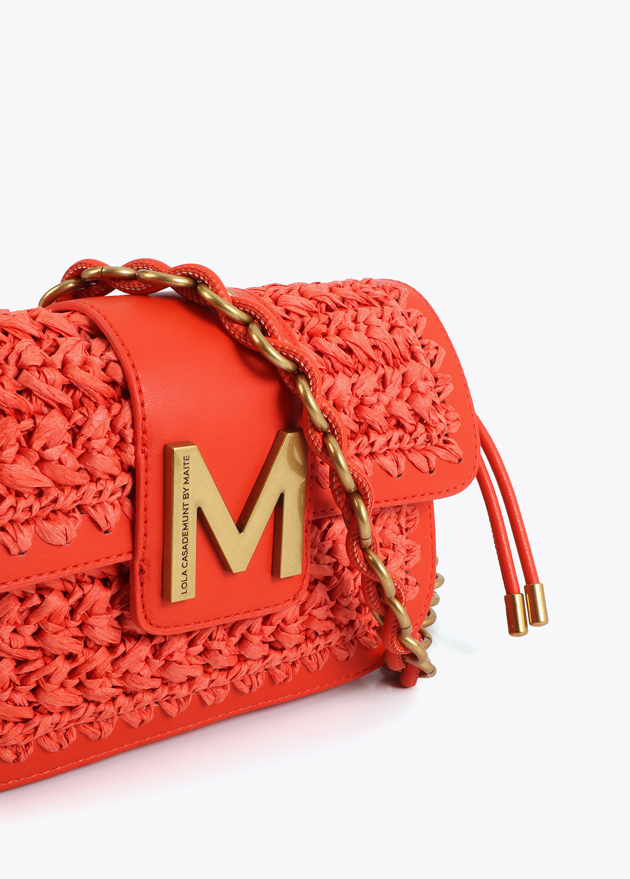 LOLA CASADEMUNT MS2604010 Bandolera combinada rafia y efecto piel CORAL - Imagen 4