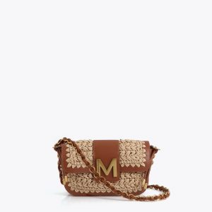 LOLA CASADEMUNT MS2604010 Bandolera combinada rafia y efecto piel MARRON