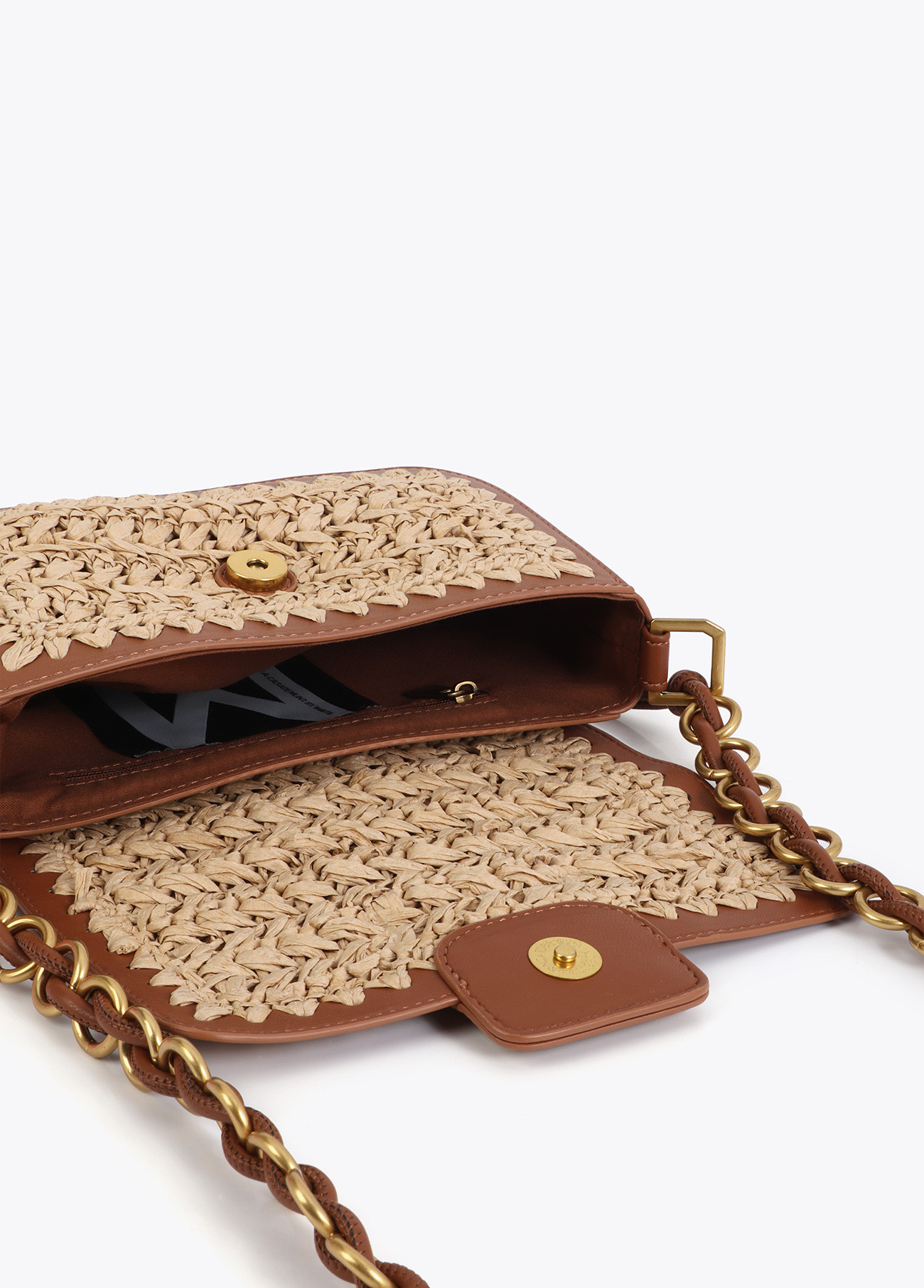 LOLA CASADEMUNT MS2604010 Bandolera combinada rafia y efecto piel MARRON - Imagen 3