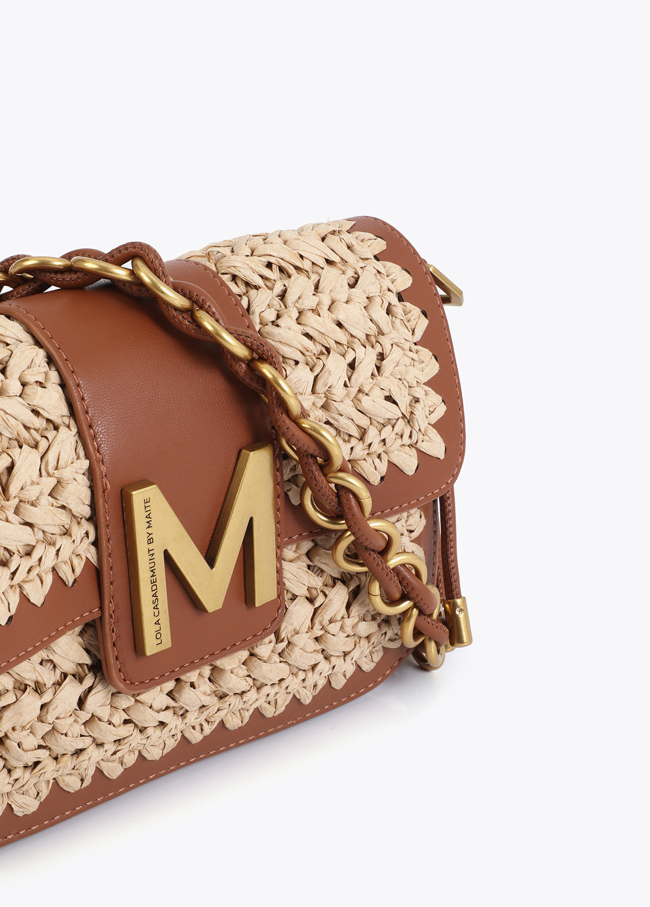 LOLA CASADEMUNT MS2604010 Bandolera combinada rafia y efecto piel MARRON - Imagen 4