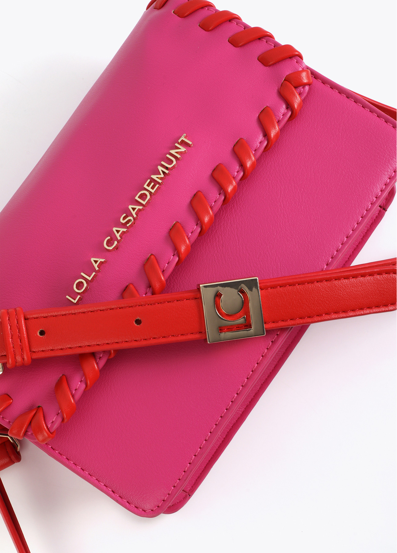 LOLA CASADEMUNT LS2604072 Bandolera con detalle trenzado a contraste ROSA-ROJO - Imagen 5