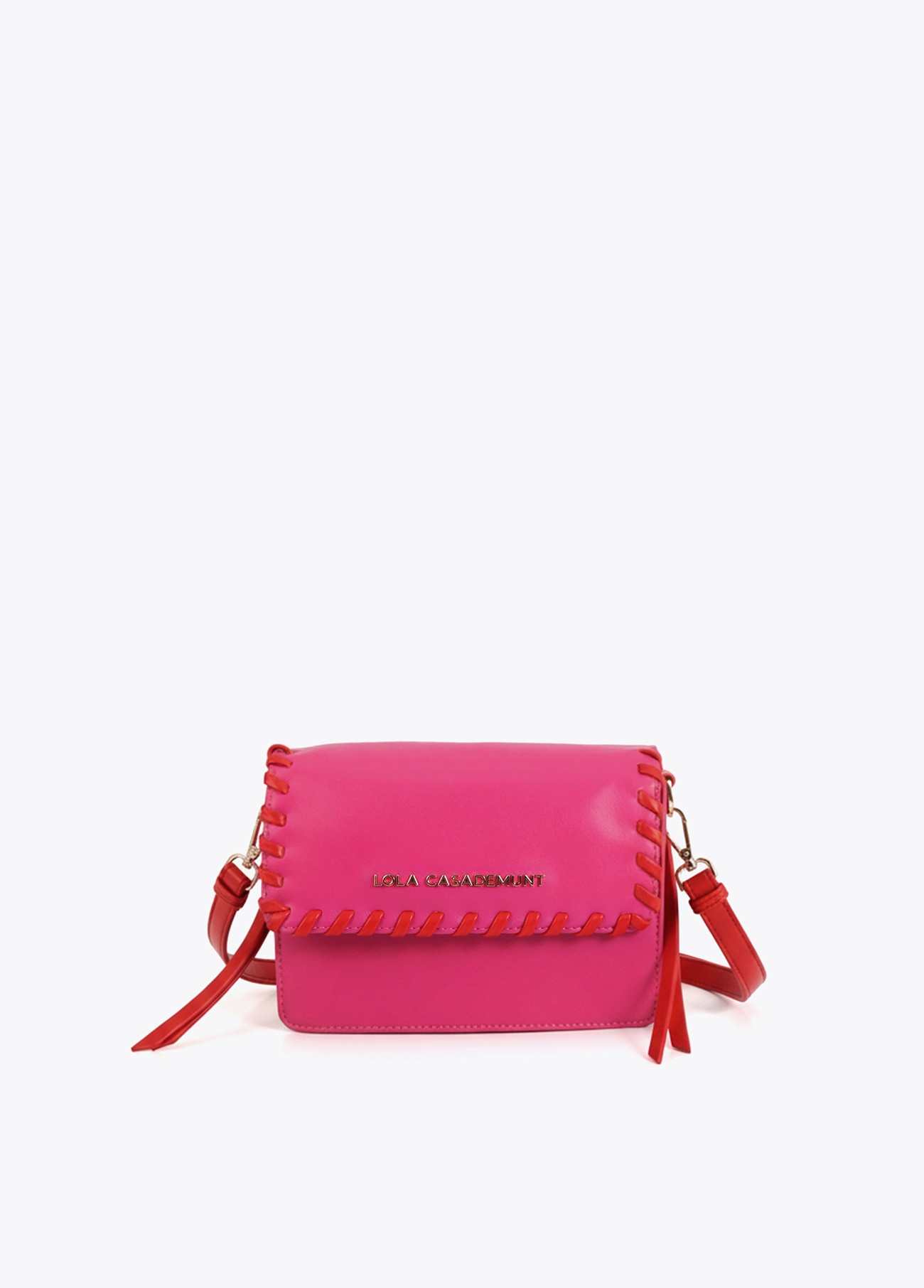 LOLA CASADEMUNT LS2604072 Bandolera con detalle trenzado a contraste ROSA-ROJO