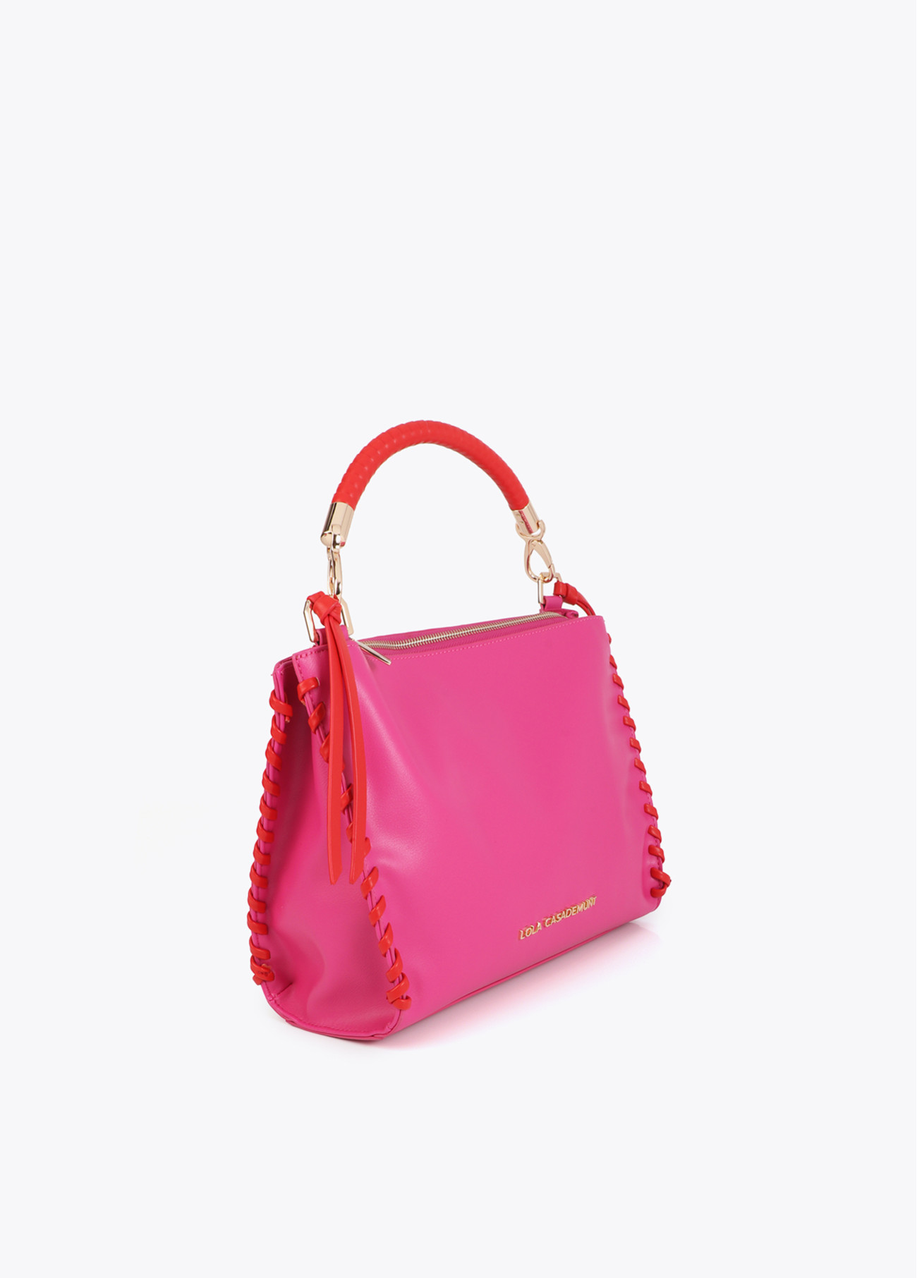 LOLA CASADEMUNT LS2604071 Bolsito con detalle trenzado a contraste ROSA-ROJO - Imagen 5