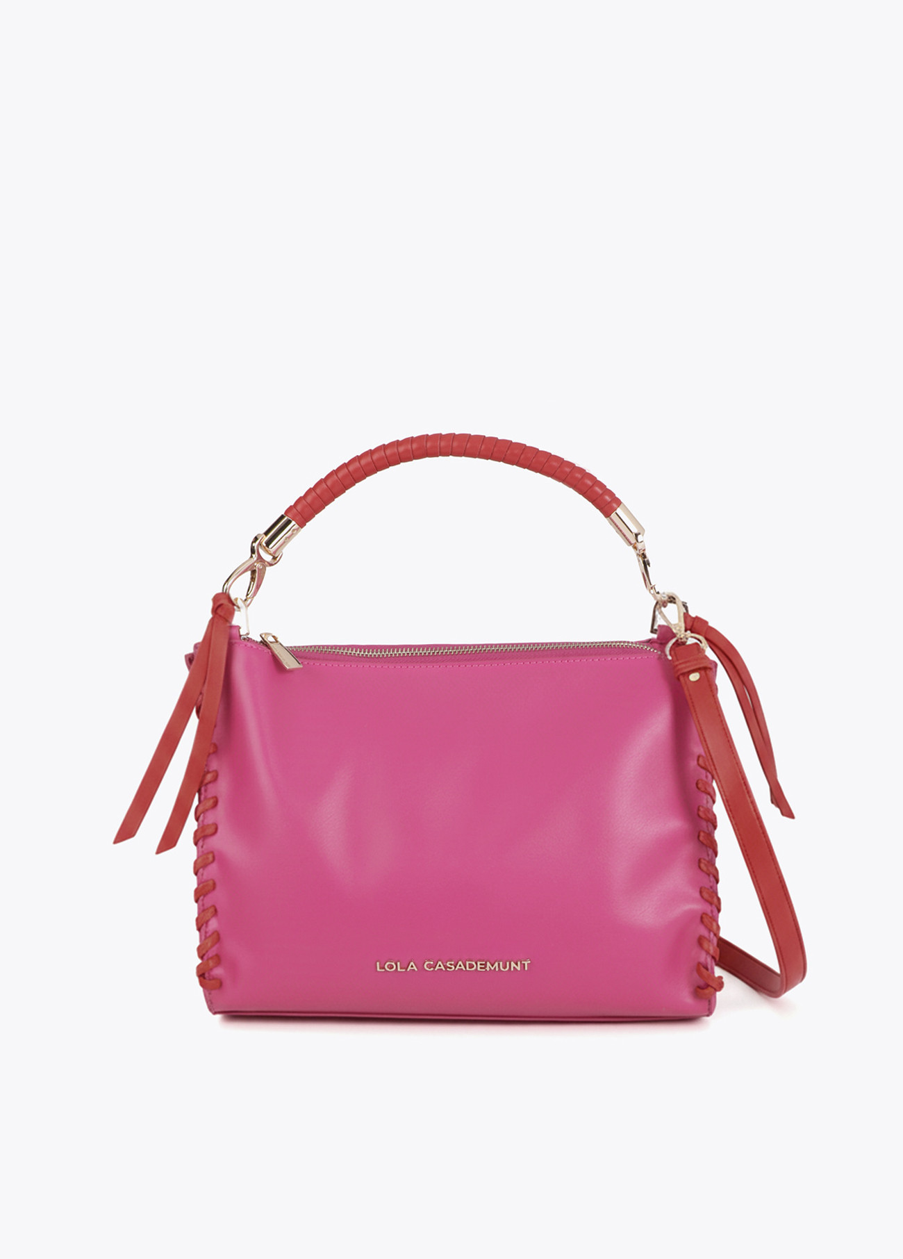 LOLA CASADEMUNT LS2604071 Bolsito con detalle trenzado a contraste ROSA-ROJO