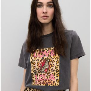 LOLA CASADEMUNT LS2615105 Camiseta LOVE LOLA leopardo GRIS OSCURO