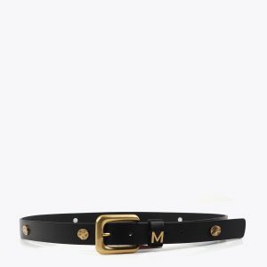 LOLA CASADEMUNT MS2606003 Cinturón con hebilla cuadrada y tachas irregulares NEGRO