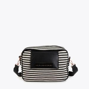 LOLA CASADEMUNT LS2604089 Cross tejido rayas combinado con efecto piel NEGRO-CRUDO
