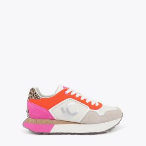 LOLA CASADEMUNT LS2605033 Deportiva con plataforma tricolor en tejidos combinados y detalles en piel CRUDO-NARANJA