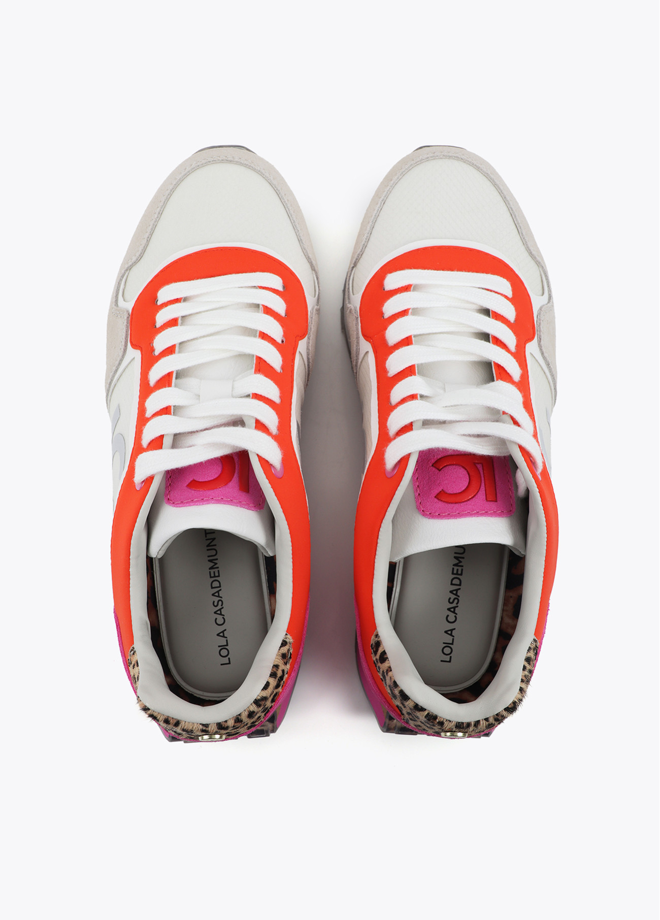 LOLA CASADEMUNT LS2605033 Deportiva con plataforma tricolor en tejidos combinados y detalles en piel CRUDO-NARANJA - Imagen 3