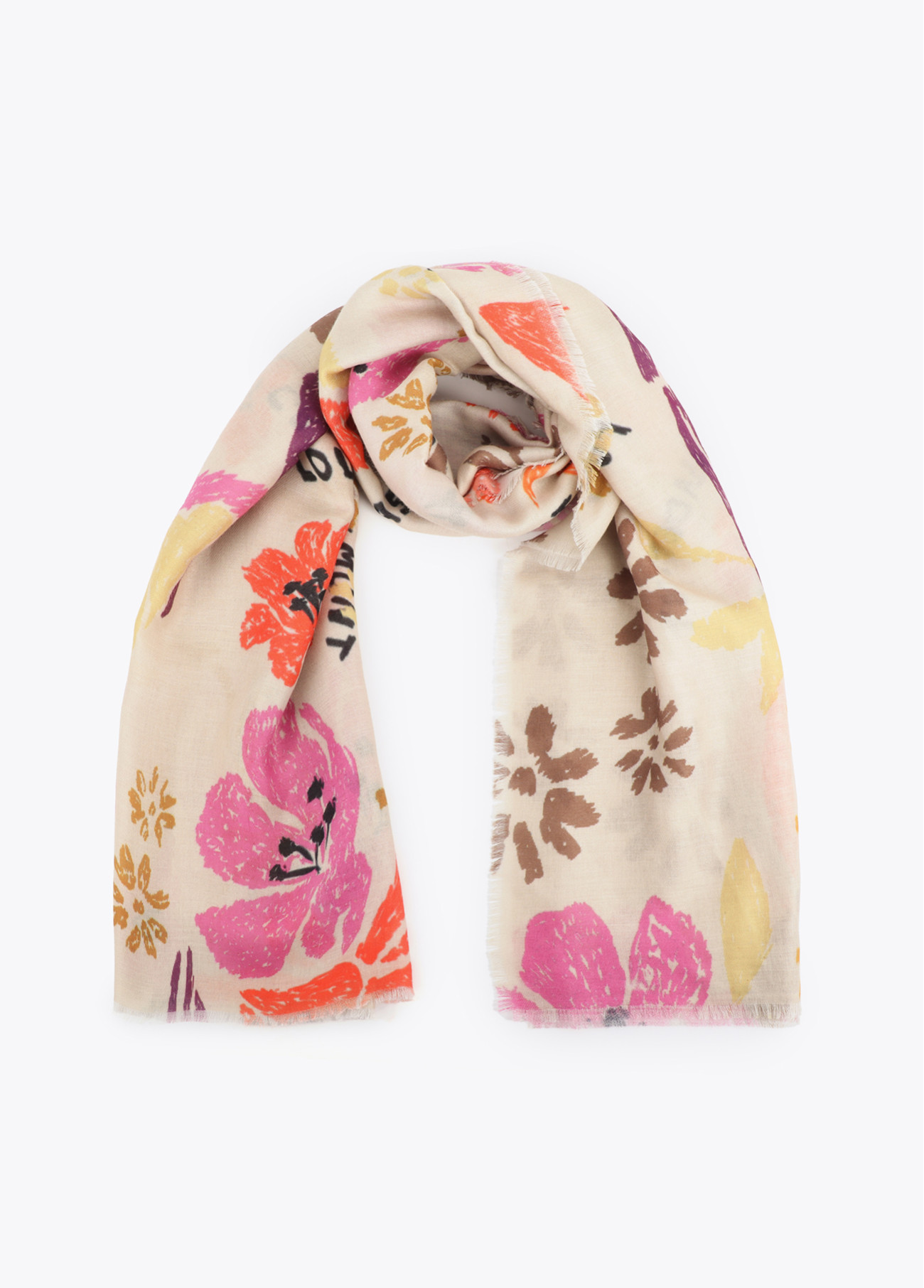 LOLA CASADEMUNT LS2607011 Fular estampado en motivos florales y aves ROSA-AMARILLO - Imagen 4