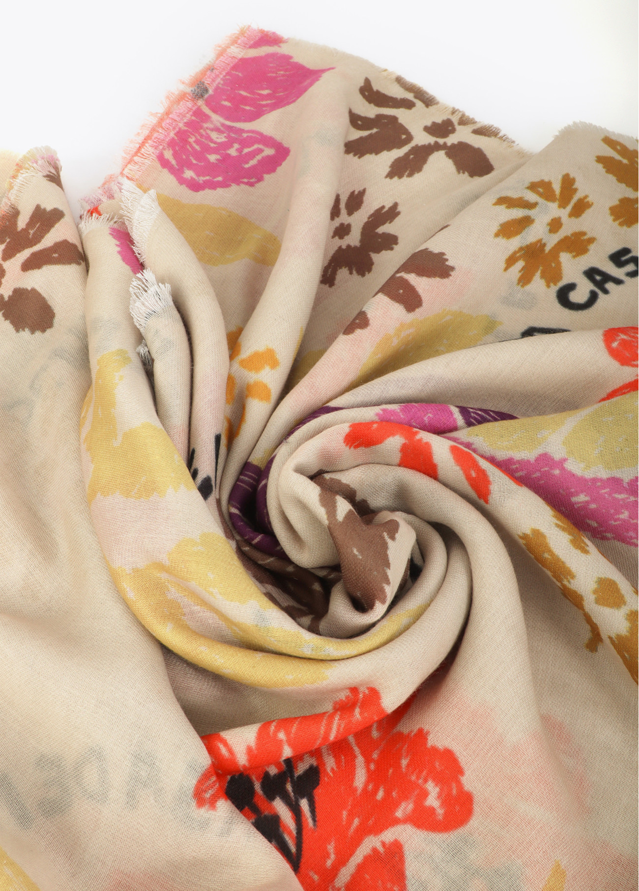 LOLA CASADEMUNT LS2607011 Fular estampado en motivos florales y aves ROSA-AMARILLO - Imagen 5