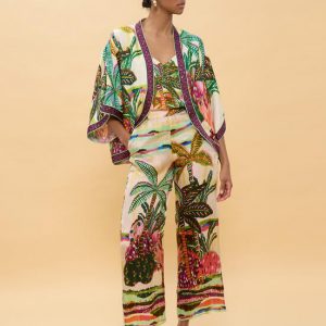 LOLA CASADEMUNT LS2602007 Kimono estampado palmeras multicolor CRUDO-MULTICOLOR