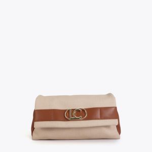 LOLA CASADEMUNT LS2604077 Bandolera con solapa canvas y efecto piel CRUDO-MARRON